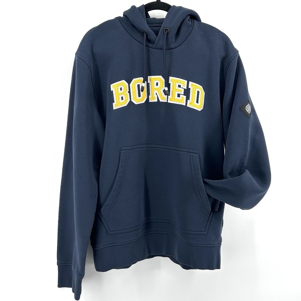 Statement Streetwear Hoodie Large Embroidered Logo Bored Authority Navy Pullover